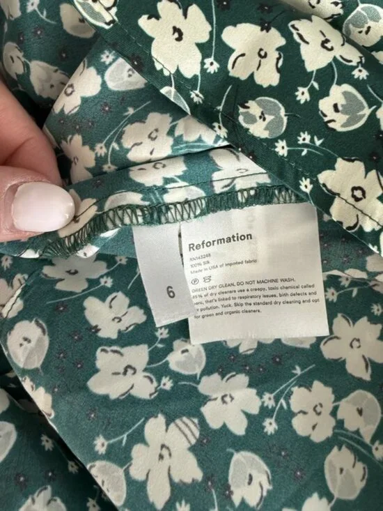 Reformation Green Floral Long Sleeve Midi Dress | Size 6 - Picture 4 of 4